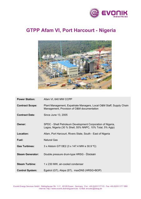 GTPP Afam VI, Port Harcourt - STEAG Energy Services GmbH