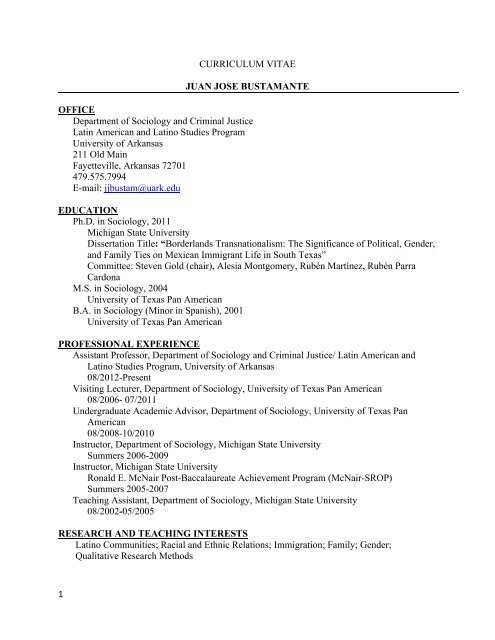 1 CURRICULUM VITAE JUAN JOSE BUSTAMANTE OFFICE ...