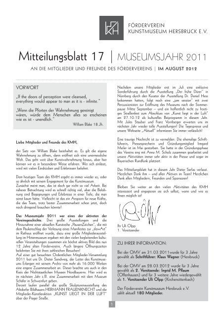 Mitteilungsblatt 17 | MUSEUMSJAHR 2011 - Kunstmuseum Hersbruck