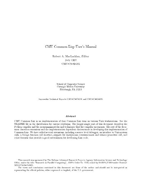 Cmu Common Lisp User S Manual Robert A Maclachlan Editor