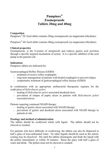 Pumpinox Esomeprazole Tablets 20mg and 40mg - PIC-JO > Home