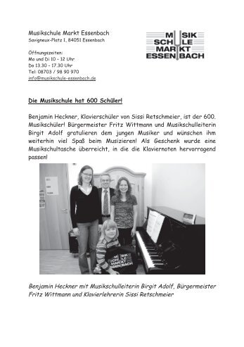 Benjamin Heckner mit Musikschulleiterin Birgit ... - Markt Essenbach