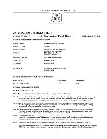 MATERIAL SAFETY DATA SHEET INM Non Acetone Polish Remover