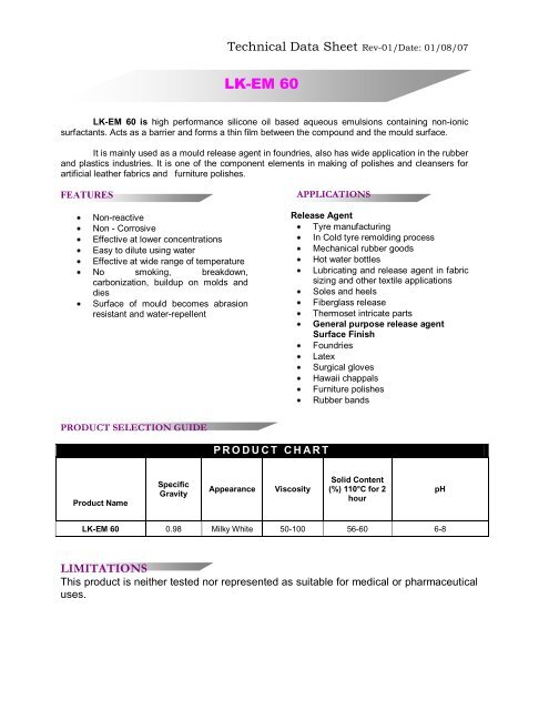 Technical Data Sheet LKV/03/03/4 - ELKAY SILICONES