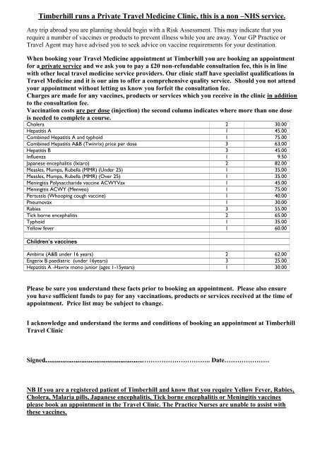 Pre Travel Risk Assessment Form - Timber Hill Health Centre