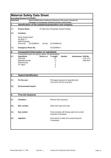 HY Bond Zinc Phosphate Cement Powder - SHOFU Dental GmbH