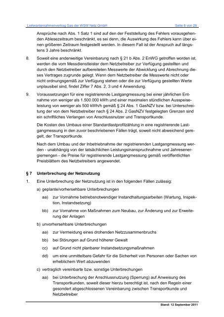 Lieferantenrahmenvertrag Gas KoV IV inkl. Anlage 1, 4, 7