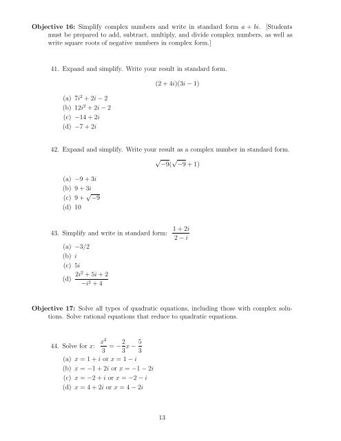 Math 095 - Intermediate Algebra - Prairie State College