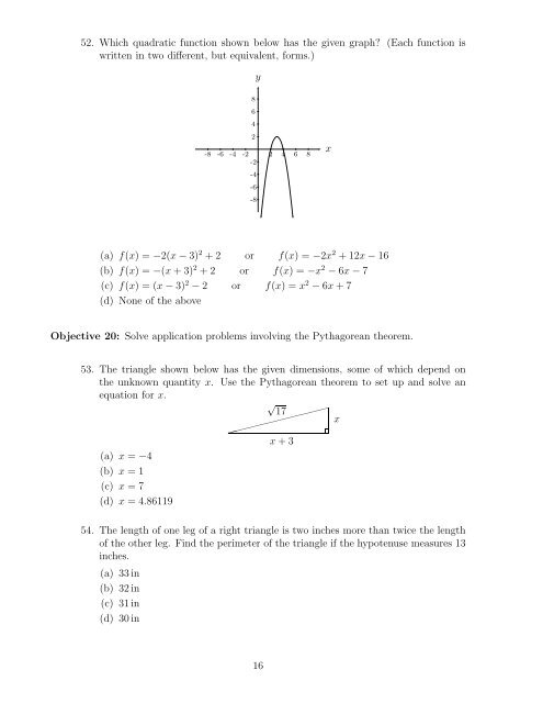 Math 095 - Intermediate Algebra - Prairie State College