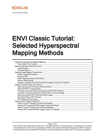 ENVI Classic Selected Hyperspectral Mapping Methods - Exelis VIS