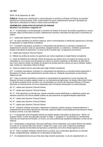 Lei Estadual nº 7827 - Agência de Defesa Agropecuária do Paraná ...