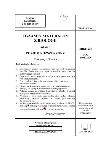 EGZAMIN MATURALNY Z BIOLOGII - Gazeta.pl