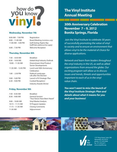 The Vinyl Institute Annual Meeting 30th Anniversary Celebration ...