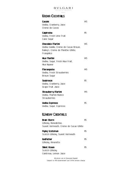 SIGNATURE DRINKS BAR MENU - Bulgari Hotels & Resorts