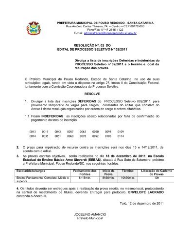 ResoluÃ§Ã£o 02 divulga lista de inscritos seletivo 2011 PMPR - IOBV