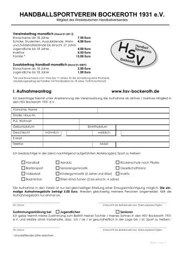 HANDBALLSPORTVEREIN BOCKEROTH 1931 e.V. - HSV  Bockeroth