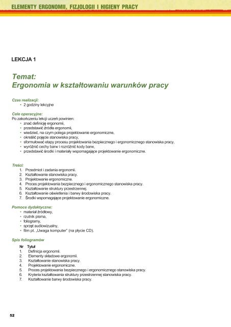 Temat: Ergonomia w ksztaÅtowaniu warunkÃ³w pracy