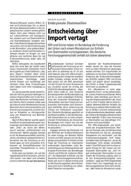 Dokumentation PID, PND, Forschung an Embryonen - Theologische ...