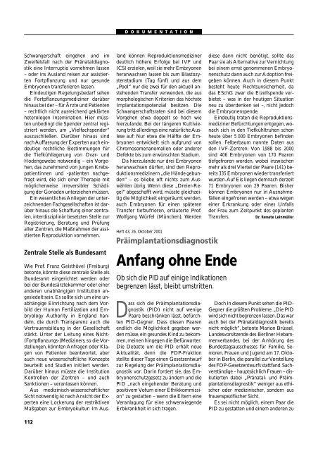 Dokumentation PID, PND, Forschung an Embryonen - Theologische ...