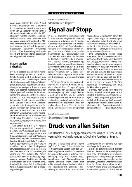 Dokumentation PID, PND, Forschung an Embryonen - Theologische ...