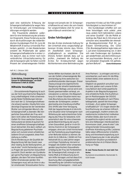 Dokumentation PID, PND, Forschung an Embryonen - Theologische ...