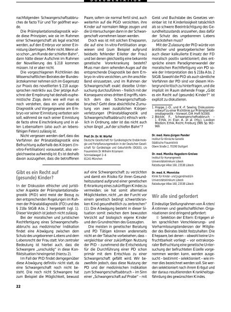 Dokumentation PID, PND, Forschung an Embryonen - Theologische ...