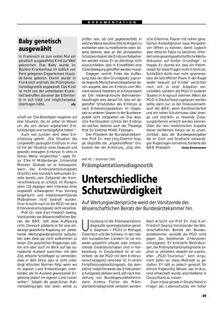 Dokumentation PID, PND, Forschung an Embryonen - Theologische ...