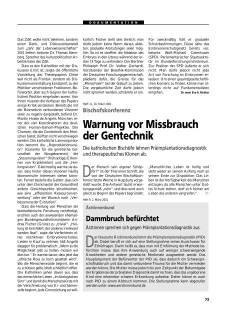 Dokumentation PID, PND, Forschung an Embryonen - Theologische ...