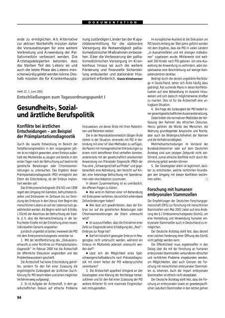 Dokumentation PID, PND, Forschung an Embryonen - Theologische ...