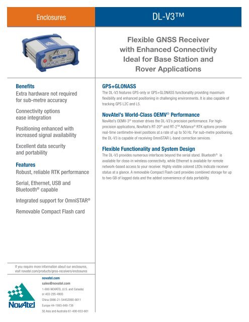 DL-V3 Product Sheet - NovAtel Inc.