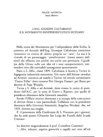 Saporita F.. L'ing. Giuseppe Caltabiano e il movimento ...