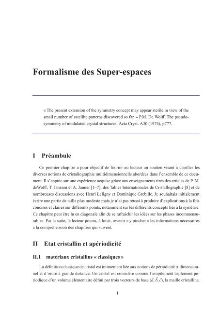 Formalisme des Super-espaces - Centre de DiffractomÃ©trie X