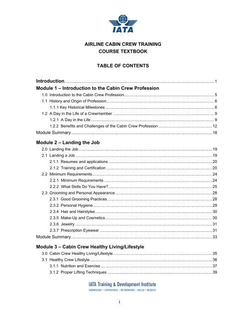 AIRLINE CABIN CREW TRAINING COURSE TEXTBOOK TABLE OF ...