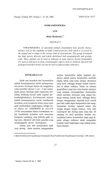 Oseana, Volume XIV, Nomor 1 - Pusat Penelitian Oseanografi-LIPI