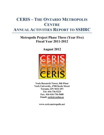 Annual Activities Report to SSHRC - CERIS - Metropolis Canada