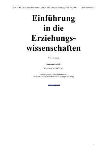 Einfuehrung in_die Erziehungswissenschaften - Kein-Plan.de