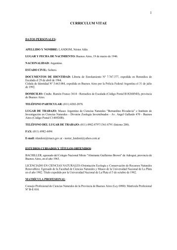 Curriculum Vitae - Museo Argentino de Ciencias Naturales