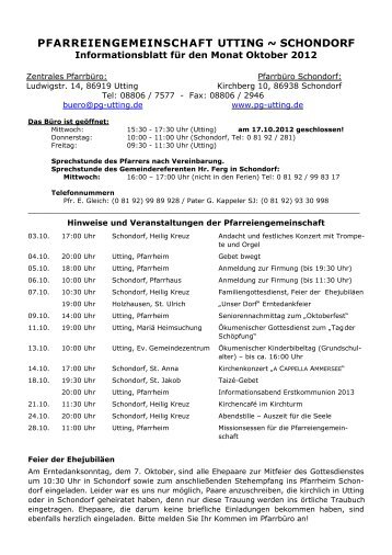 PFARREIENGEMEINSCHAFT UTTING ~ SCHONDORF