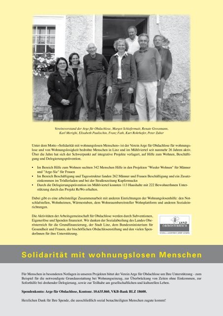 SolidaritÃ¤t mit wohnungslosen Menschen - Arge fÃ¼r Obdachlose