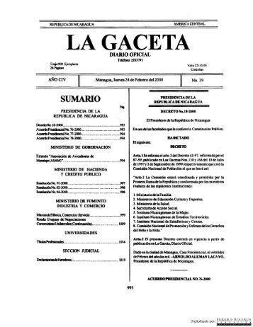 Gaceta - Diario Oficial de Nicaragua - No. 39 del 24 de febrero 2000