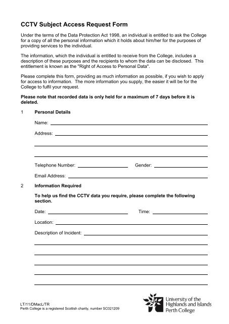 CCTV Subject Access Request Form - Perth College