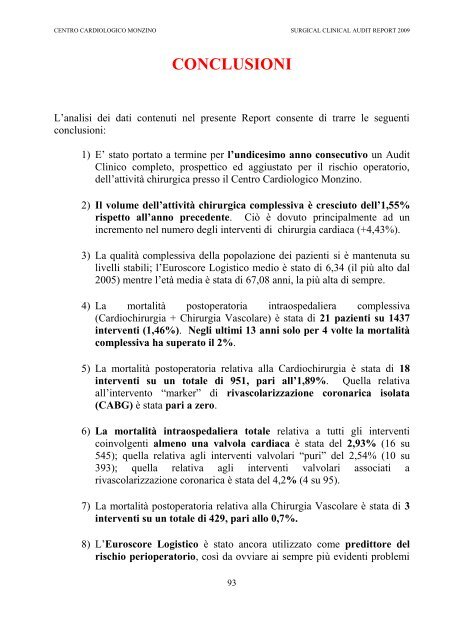 CLINICAL AUDIT REPORT 2009 - Centro Cardiologico Monzino