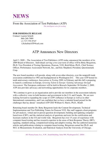 ATP Announces New Directors - Association of Test Publishers