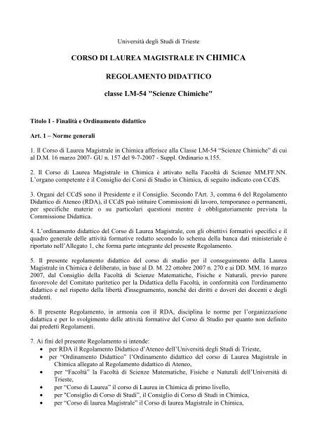 Regolamento Didattico - FacoltÃ  di Scienze Matematiche, Fisiche e ...