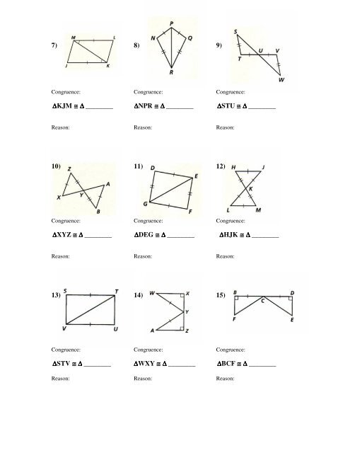 Worksheet - Congruent Triangles