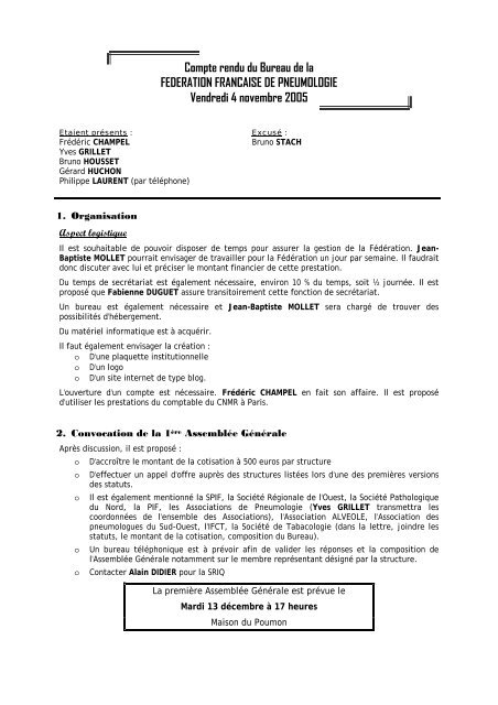 COMPTE RENDU DU BUREAU DE CME - Fédération Française de ...