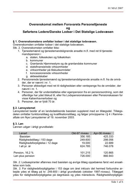 Overenskomst mellem Forsvarets ... - SÃ¸fartens Ledere