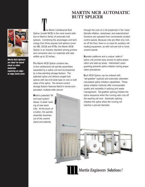 MARTIN MCB AUTOMATIC BUTT SPLICER  - Martin Automatic Inc
