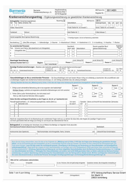 Antrag Barmenia Zg U Pdf Zahnversicherungs Tarif De