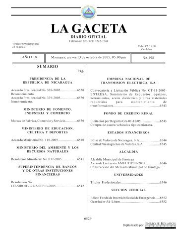 Gaceta - Diario Oficial de Nicaragua - # 198 de 13 Octubre 2005